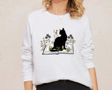 Cat Sweatshirt, Cat On Book Printed Sweater, Wild Flowers Bookish Sweatshirt, Cat Book Lover Pullover Jumper, Comfort Color Shirt, Xmas Gift