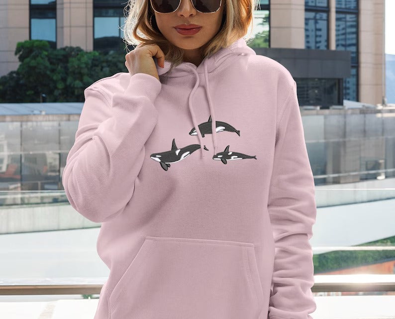 Orca Whales Embroidered Sweatshirt, Trio Orca Killer Whale Crewneck Jumper, Embroidered Orca Unisex Sweatshirt, Awareness Animal Lover Gift