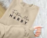 Personalised Future Mrs Sweatshirt, Custom Printed Name Crewneck Sweater, Cute Valentines Day Wife Jumper, Engagement Gift For Fiance Bride