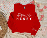 Personalised Future Mrs Sweatshirt, Custom Printed Name Crewneck Sweater, Cute Valentines Day Wife Jumper, Engagement Gift For Fiance Bride