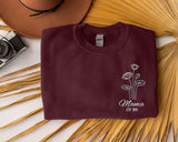 Custom Flower Mama Sweatshirt, Personalised Birth Flower With Year Mom Sweater, Mothers Day Minimalist Pullover Jumper, XS-4XL Sizes Shirt