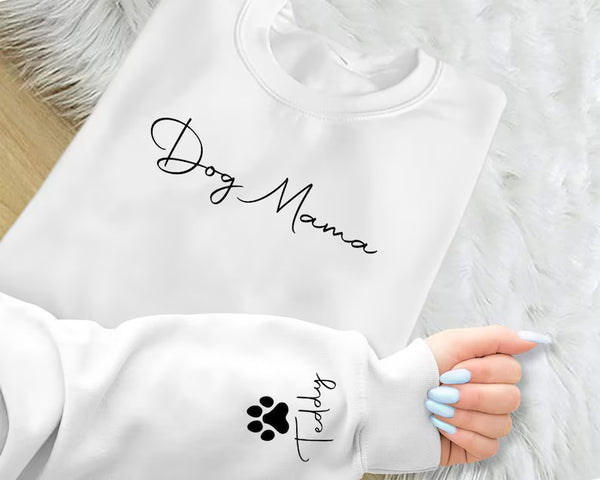 Custom Dog Mom Sweatshirt, Personalised Pet Names Printed On Sleeve Jumper, Dog Mama Crewneck Sweater, Comfort Color Sizes XS-4XL Outfits