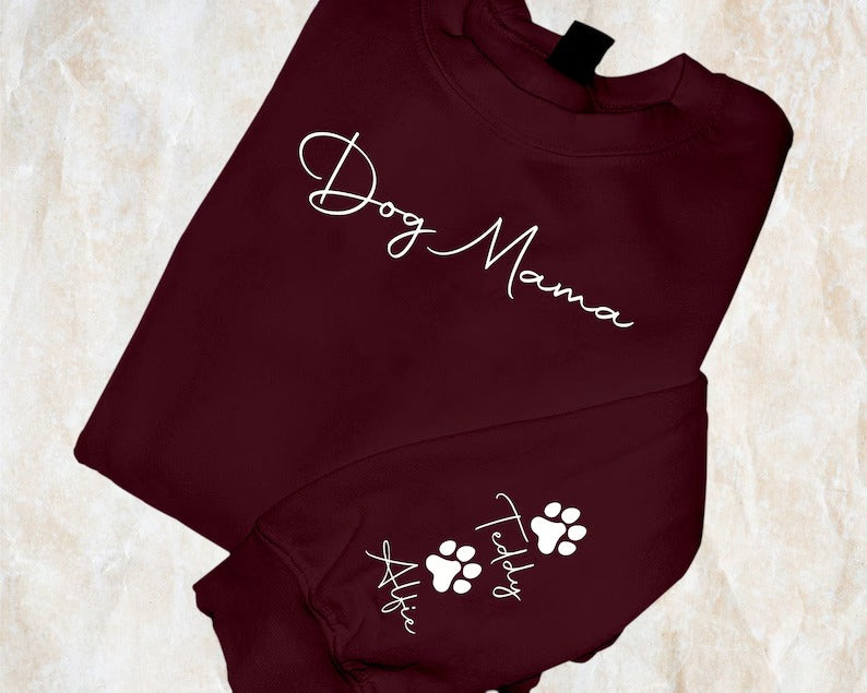 Custom Dog Mom Sweatshirt, Personalised Pet Names Printed On Sleeve Jumper, Dog Mama Crewneck Sweater, Comfort Color Sizes XS-4XL Outfits