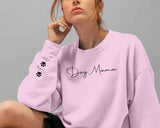 Custom Dog Mom Sweatshirt, Personalised Pet Names Printed On Sleeve Jumper, Dog Mama Crewneck Sweater, Comfort Color Sizes XS-4XL Outfits