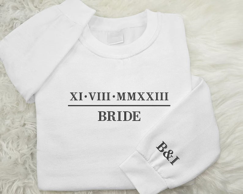 Personalised Roman Numeral Sweatshirt, Embroidered Wifey Initial Heart Crewneck Sweater, Matching Couple Anniversary Outfit, Gift For Her