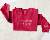 Personalised Roman Numeral Sweatshirt, Embroidered Wifey Initial Heart Crewneck Sweater, Matching Couple Anniversary Outfit, Gift For Her