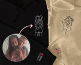 Custom Couple Portrait Embroidered Sweatshirt, Outline Sketch from Photo Matching Hoody, Anniversary Memorial Sketch Photo Shirt, GF BF Gift