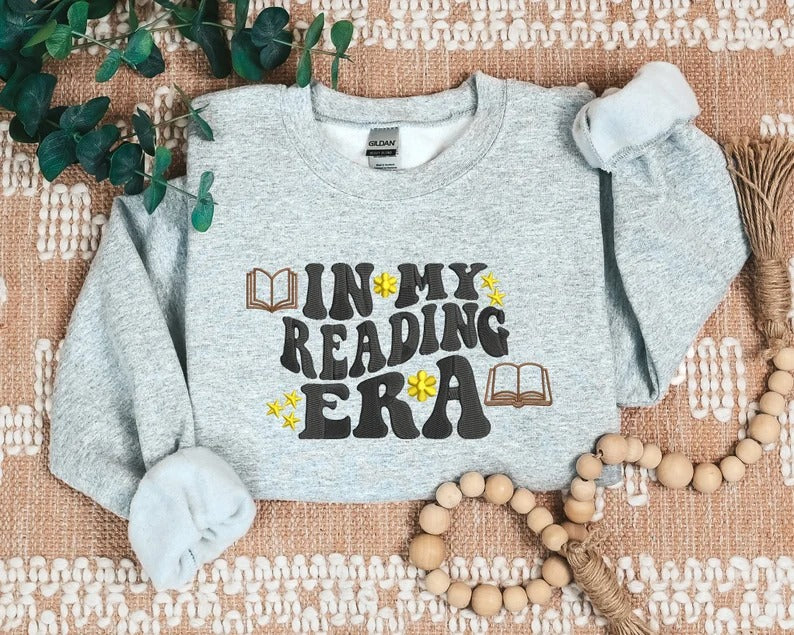 Embroidered Bookish Sweatshirt, In My Reading Era Crewneck Sweater, Comfort Colors Book Lover Clothing, Unisex Comfy Pullover XS-4XL Sweater