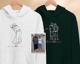 Custom Line Art Photo Hoodie, Personalised Name With Heart Sketch Sweatshirt, Matching Couple Photo Sketch Jumper, Valentines Gift For Him