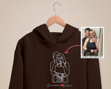 Custom Line Art Photo Hoodie, Personalised Name With Heart Sketch Sweatshirt, Matching Couple Photo Sketch Jumper, Valentines Gift For Him