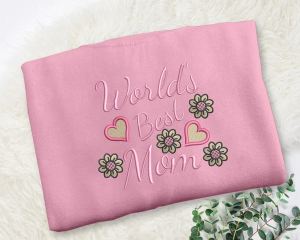 Mom Sweatshirt, Embroidered World Best Mother Crewneck Sweater, Beautiful Flower Comfy Jumper, Mama Mother Day Outfits, Presents for Grandma