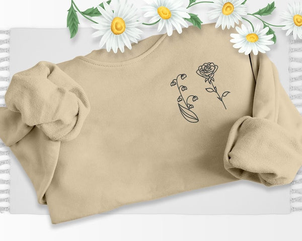 Custom Birth Month Flower Sweatshirt, Embroidered Wildflower With Name Sweater, Crewneck Jumper, Cottagecore Floral Shirt, Mom Dad Nana Gift