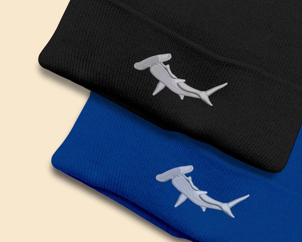 Hammerhead Shark Beanies, Embroidered Fish Comfort Colors Hats, Minimalist Double Layer Knitted Unisex Beanie, Shark Gifts, Ocean Life Gifts