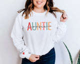 Custom Aunt Name Sweatshirt, Personalised Kid Name On Sleeve Sweater, Beautiful Printed Heart Family Jumper, Cool Aunt Outfit, Gift For Aunt