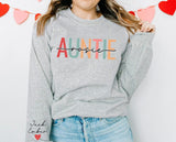 Custom Aunt Name Sweatshirt, Personalised Kid Name On Sleeve Sweater, Beautiful Printed Heart Family Jumper, Cool Aunt Outfit, Gift For Aunt