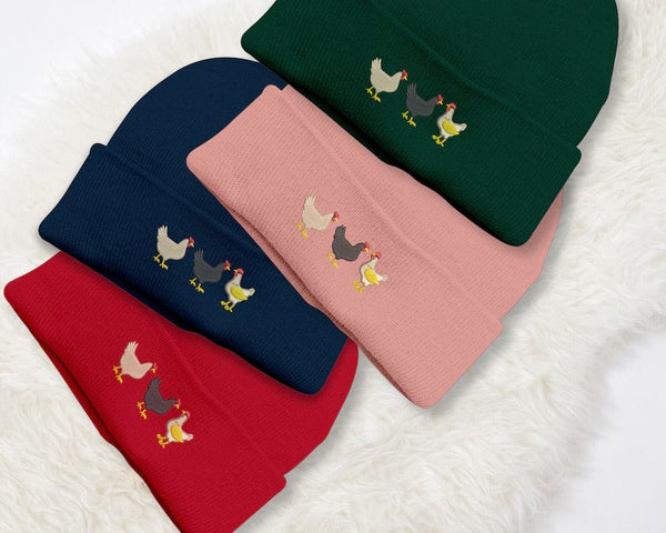 Embroidered Chickens Beanies, Comfort Colors Chicken Embroidery Hat, Comfy Winter Hats, Cotton Canvas Beanies, Chicken Hat, Bird Lover Gifts