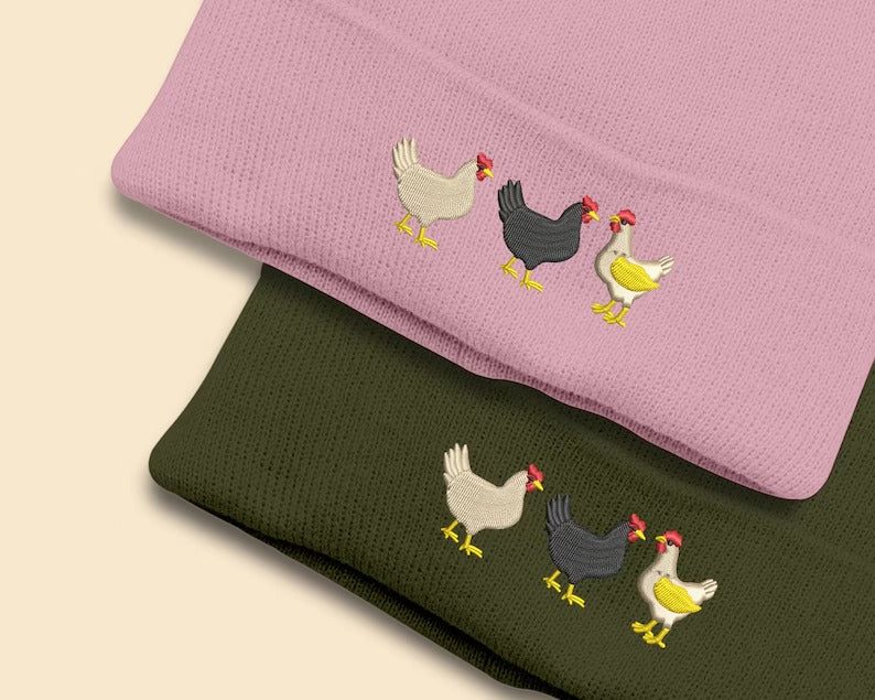 Embroidered Chickens Beanies, Comfort Colors Chicken Embroidery Hat, Comfy Winter Hats, Cotton Canvas Beanies, Chicken Hat, Bird Lover Gifts