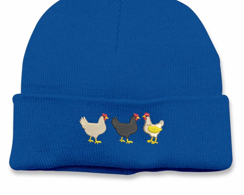 Embroidered Chickens Beanies, Comfort Colors Chicken Embroidery Hat, Comfy Winter Hats, Cotton Canvas Beanies, Chicken Hat, Bird Lover Gifts