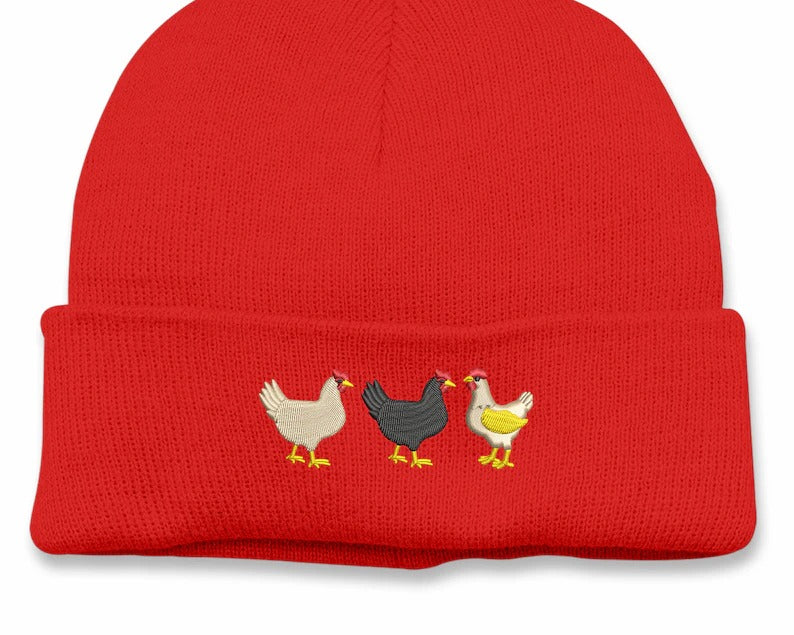 Embroidered Chickens Beanies, Comfort Colors Chicken Embroidery Hat, Comfy Winter Hats, Cotton Canvas Beanies, Chicken Hat, Bird Lover Gifts