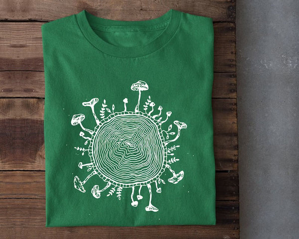 Mushroom Tree Ring Shirt, Magic Mushroom Nature Printed T Shirt, Botanical Plant Outdoor Camping Tee, Mushrooms Shrooms Forest Graphic Tops