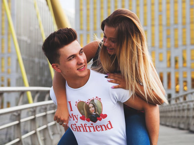 Girlfriend Love Photo Shirt, I Love My Girlfriend Custom Photo Tshirt, Boyfriend Matching Birthday College University Top, Gift for Couples