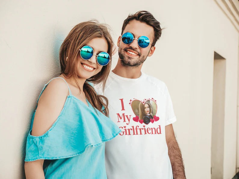 Girlfriend Love Photo Shirt, I Love My Girlfriend Custom Photo Tshirt, Boyfriend Matching Birthday College University Top, Gift for Couples