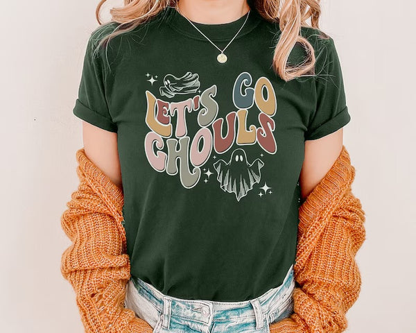 Halloween Retro Tshirt, Comfort Color Halloween Ghost Graphic Shirt, Lets Go Ghouls Tee, Vintage Fall Shirt, Halloween Gifts