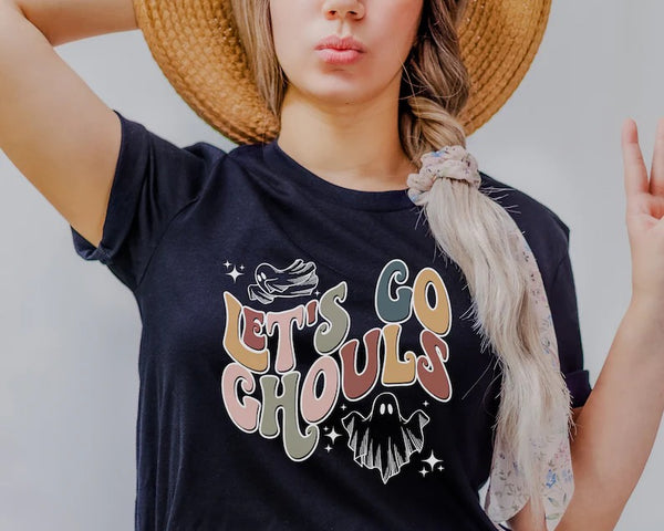 Halloween Retro Tshirt, Comfort Color Halloween Ghost Graphic Shirt, Lets Go Ghouls Tee, Vintage Fall Shirt, Halloween Gifts