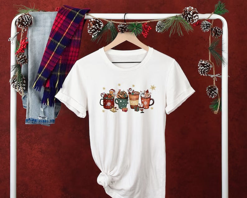 Christmas T Shirts, Christmas Coffee Gift Shirts, Cute Gingerbread XMAS Clothing, Festive XMAS Cool Cotton T Shirts, Merry Christmas Eve Top