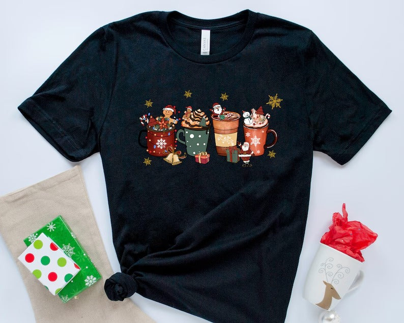 Christmas T Shirts, Christmas Coffee Gift Shirts, Cute Gingerbread XMAS Clothing, Festive XMAS Cool Cotton T Shirts, Merry Christmas Eve Top