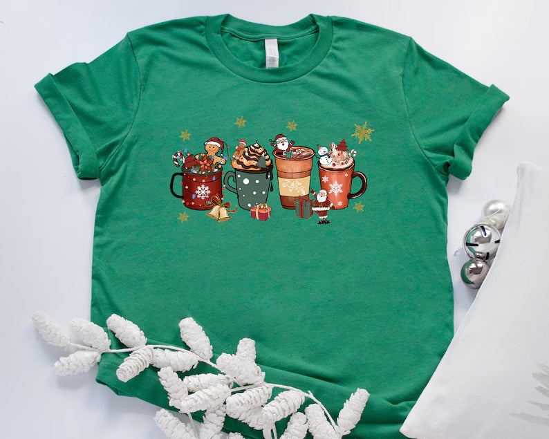 Christmas T Shirts, Christmas Coffee Gift Shirts, Cute Gingerbread XMAS Clothing, Festive XMAS Cool Cotton T Shirts, Merry Christmas Eve Top