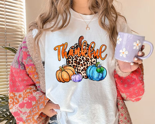 Retro Autumn Season Pumpkin T Shirt, Vintage Fall Comfort Colors Shirt, Leopard Print Thankful Graphic Tee, Halloween Gifts