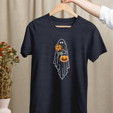 Halloween Ghost Pumpkin T Shirt, Floral Ghost Halloween Party Graphic Shirt, Adult Unisex Autumn Fall Shirt, Halloween Gifts