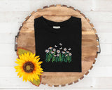 Embroidered Floral Butterfly Sweatshirt, Daisy Flowers Minimalist Crewneck Jumper, Daisies and Butterfly Unisex Sweaters, Flower Lover Gifts