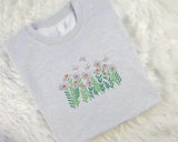 Embroidered Floral Butterfly Sweatshirt, Daisy Flowers Minimalist Crewneck Jumper, Daisies and Butterfly Unisex Sweaters, Flower Lover Gifts