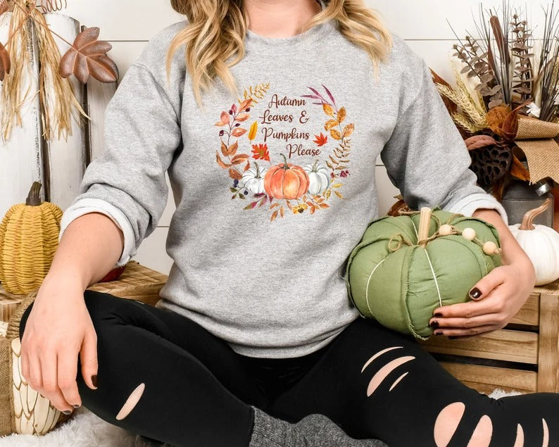 Fall Sweater, Autumn Leaves & Pumpkin Sweatshirt, Halloween Season Autumn Crewneck Jumper, Thanksgiving Matching Outfit, Comfort Color Shirt