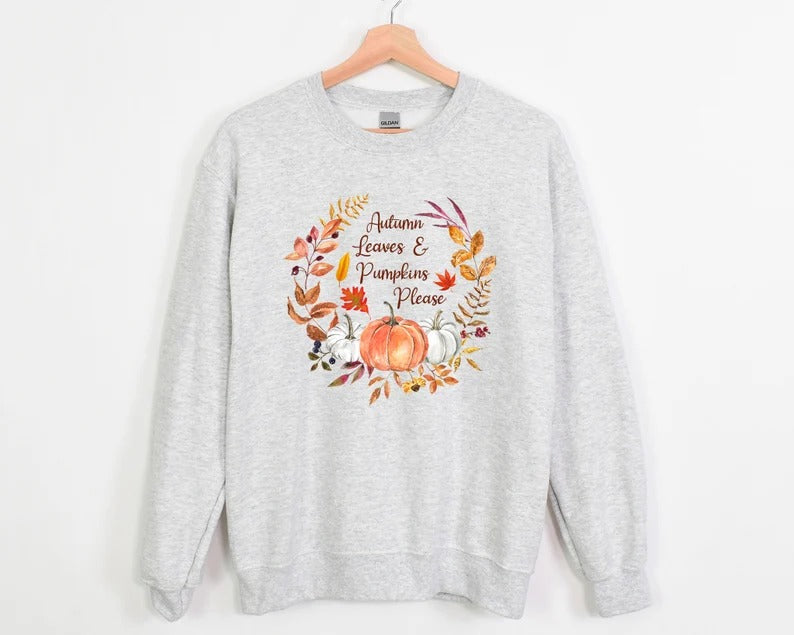 Fall Sweater, Autumn Leaves & Pumpkin Sweatshirt, Halloween Season Autumn Crewneck Jumper, Thanksgiving Matching Outfit, Comfort Color Shirt