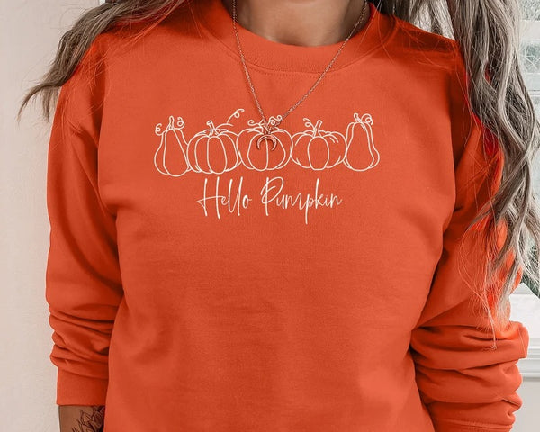 Halloween Pumpkins Sweatshirt, Hello Pumpkin Halloween Matching Fall Sweater, Comfort Color Unisex Adult Outfit, Printed Tops