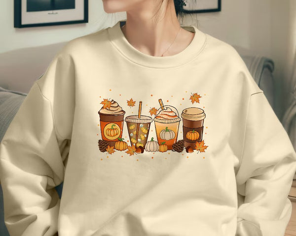 Vintage Fall Sweater, Halloween Pumpkin Sweatshirt, Retro Autumn Coffee Crewneck Jumper, Halloween Season Outfit Collections