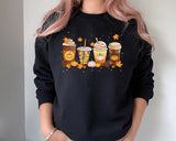 Vintage Fall Sweater, Halloween Pumpkin Sweatshirt, Retro Autumn Coffee Crewneck Jumper, Halloween Season Outfit Collections