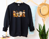 Vintage Fall Sweater, Halloween Pumpkin Sweatshirt, Retro Autumn Coffee Crewneck Jumper, Halloween Season Outfit Collections