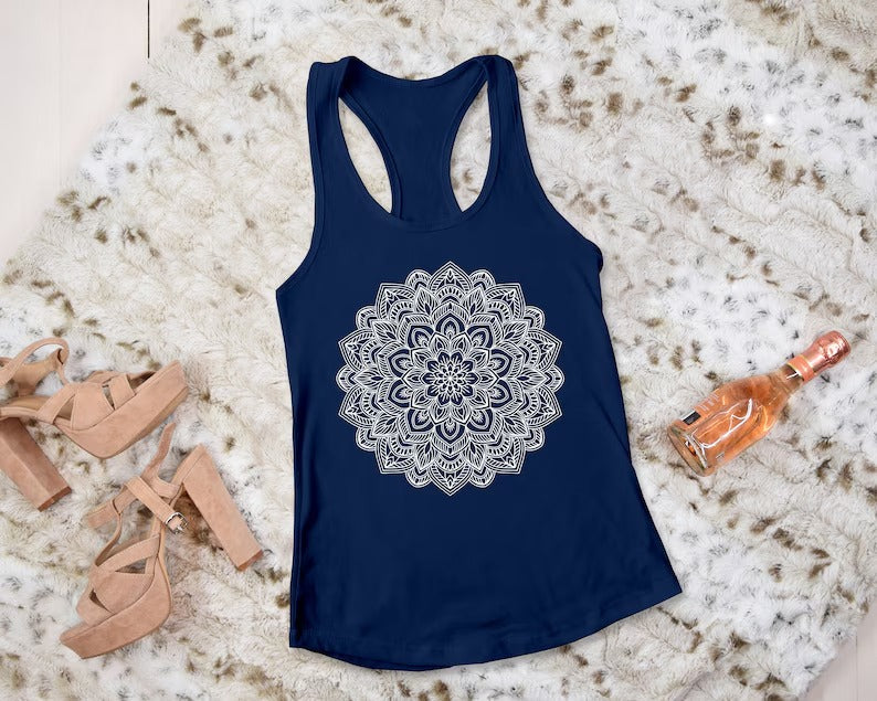 Women's Tank Tops, Mandala Flower Art Ladies Yoga Workout Vest, Exercise Gym Girls Racerback Tank, Mandala Printed Sleeveless Top Women Gift