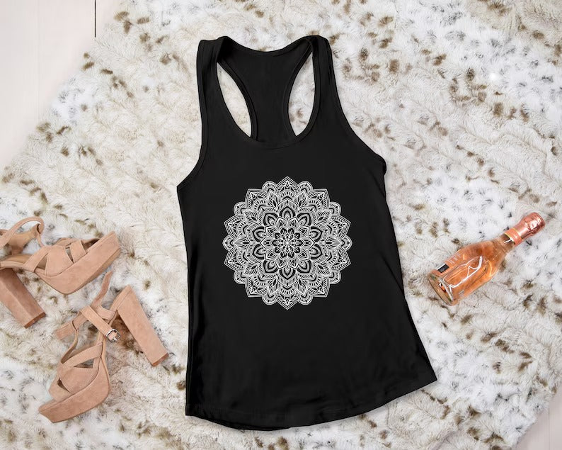 Women's Tank Tops, Mandala Flower Art Ladies Yoga Workout Vest, Exercise Gym Girls Racerback Tank, Mandala Printed Sleeveless Top Women Gift