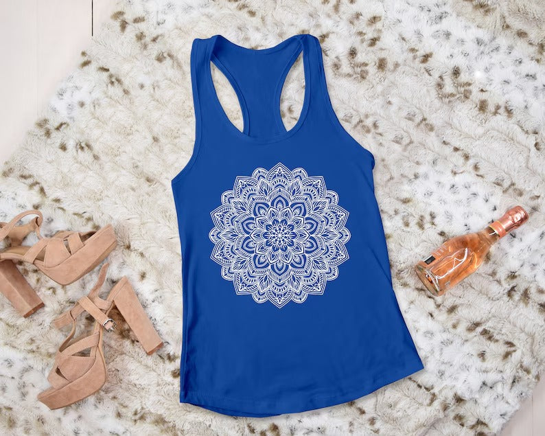 Women's Tank Tops, Mandala Flower Art Ladies Yoga Workout Vest, Exercise Gym Girls Racerback Tank, Mandala Printed Sleeveless Top Women Gift