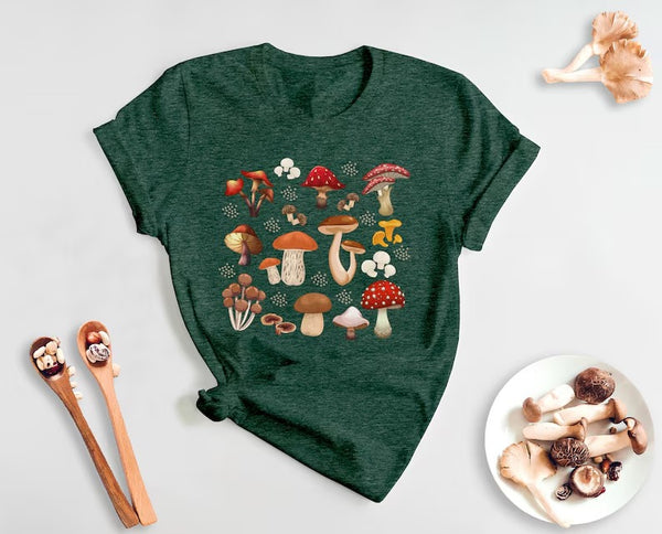 Magic Mushrooms Aesthetic Shirt, Botanical Fungi Plants Printed Unisex T Shirt, Nature Lover Mushrooms Graphic Top, Shroom Cottagecore Shirt