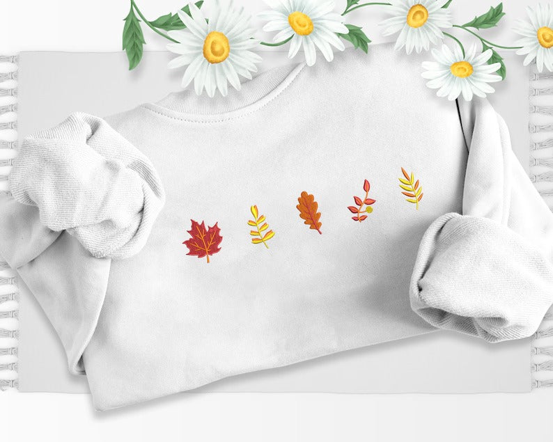 Fall Sweatshirt, Autumn Maple Leaf Embroidered Sweater, Vintage Autumn Fall Dry Leaves Unisex Jumper, Halloween Thanksgiving Matching Gifts