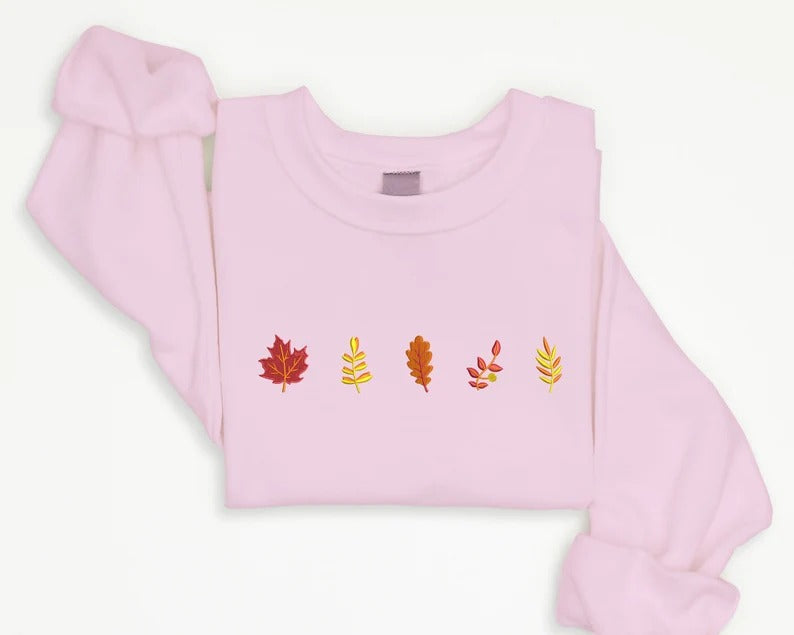 Fall Sweatshirt, Autumn Maple Leaf Embroidered Sweater, Vintage Autumn Fall Dry Leaves Unisex Jumper, Halloween Thanksgiving Matching Gifts