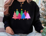 Christmas Pink Trees Crewneck Jumper, Christmas Matching Family Sweatshirt, Pink Xmas Trees Decorated Design Print Sweater, Comfy Unisex Top