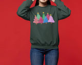 Christmas Pink Trees Crewneck Jumper, Christmas Matching Family Sweatshirt, Pink Xmas Trees Decorated Design Print Sweater, Comfy Unisex Top