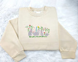 Aesthetic Rabbits Sweatshirt, Embroidered Flowers Crewneck Sweater, Cute Animal Embroidery Pullover Jumper, Birthday Gift, Nature Lover Gift